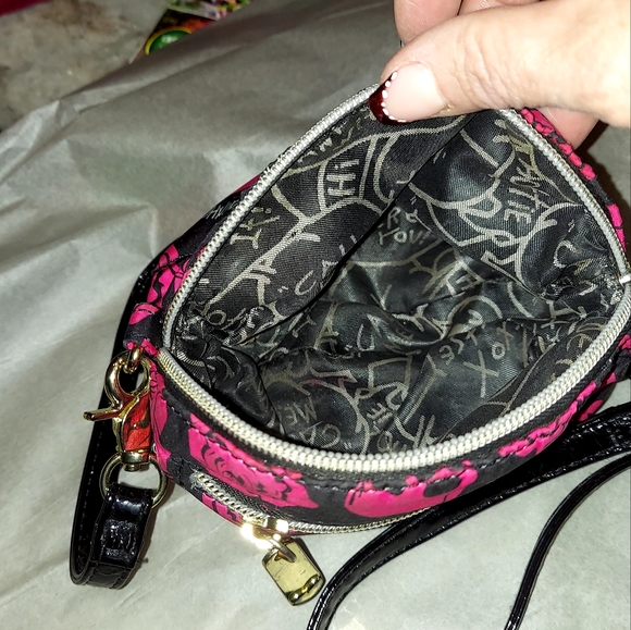 Betsey Johnson Mini Crossbody Fabric bag with skulls and roses. - Picture 3 of 3
